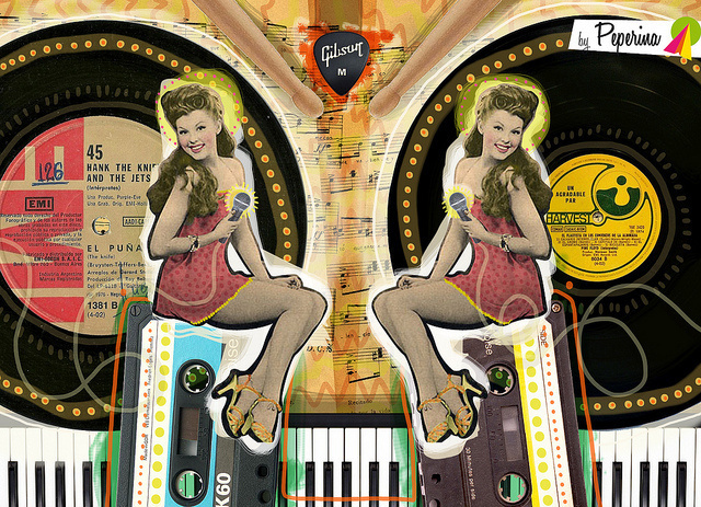 SING WITH ME | Peperina Magenta #creative #arte #amor #woman #color #pinup #digital #ilustraciã³n #vintage #ilustration #art #music #collage #colour #love #work