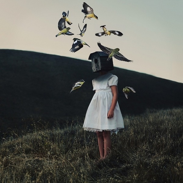New Amazingly Surreal Portraits by 19 Year Old Alex Stoddard My Modern Metropolis #girl #feeder #bird #photomanipulation #birds