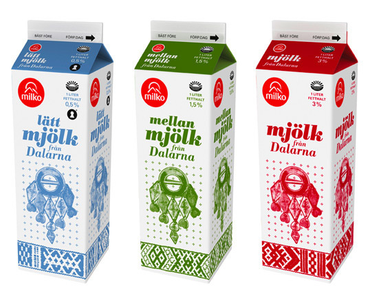 Swedish design studio United Power designed the new Milko Milk cartons. The inspiration comes from Swedish folk art. #folk #packaging #swedish #art #milk #milko