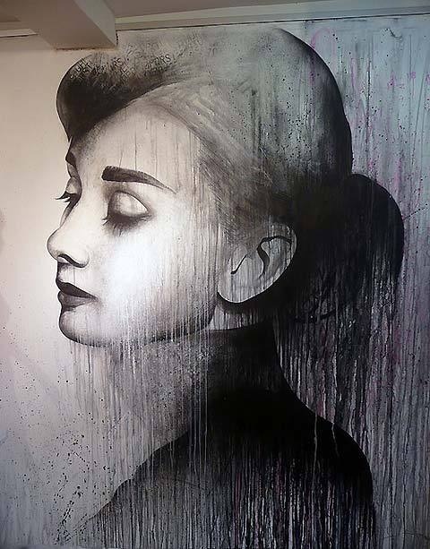 Audrey Hepburn wall mural by Ben Slow - Detail #hepburn #mural #wall #audrey #slow #ben