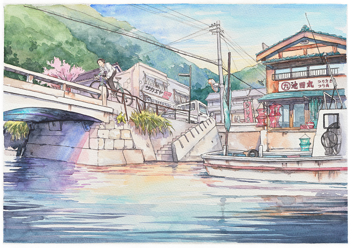 Bicycle Boy series by Mateusz マテウシュ Urbanowicz ウルバノヴィチ #illustration #watercolor #ghibli