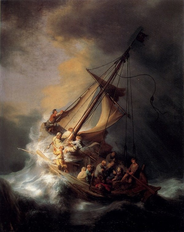 Rembrandt with famous painting "Christ in the Storm on the Lake of Galilee" #oil #painting #paintings
