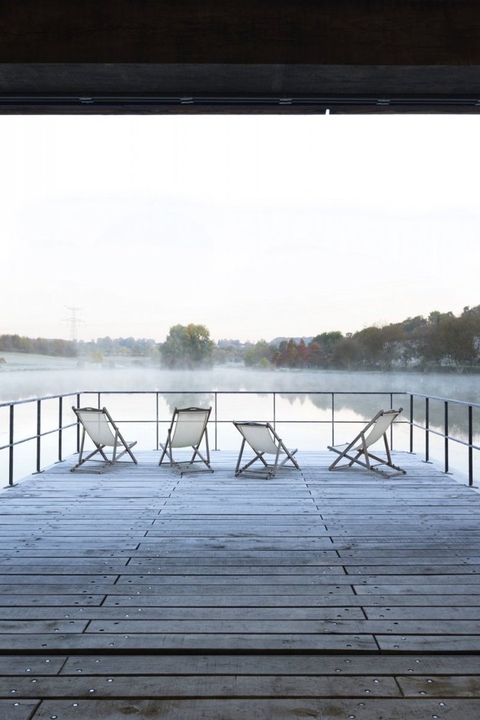 Wooden deck on lake. Conference room at Moulin de la Forge by Bernard Desmoulin. © Célia Uhalde. #deck #woodendeck