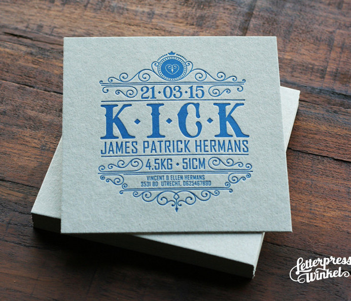 Letterpress birth announcement by Letterpress Winkel