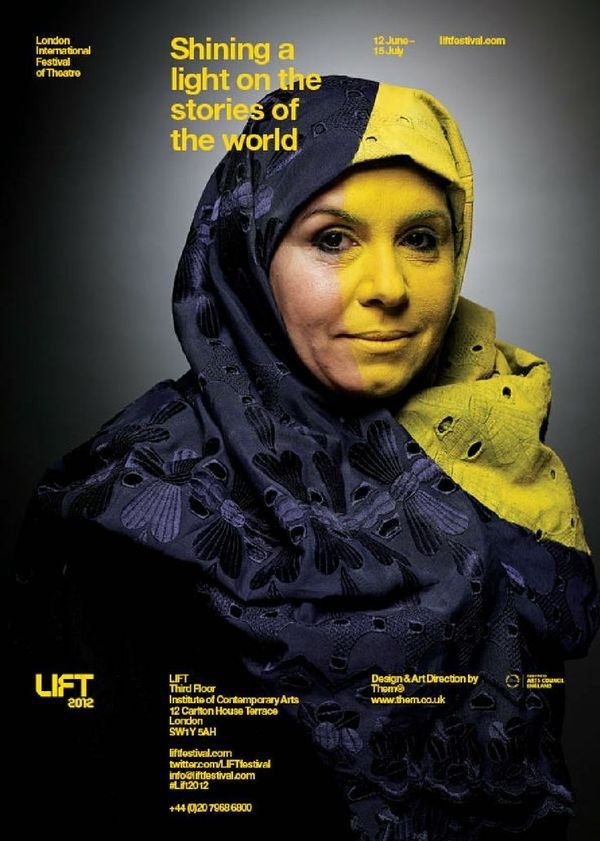 LIFT 2012 xe2x80x94 Identity/Marketing The London International Festival of Theatre, directed by Mark Ball brings theatrical experienc #yellow #direction #brand #art #poster #circle