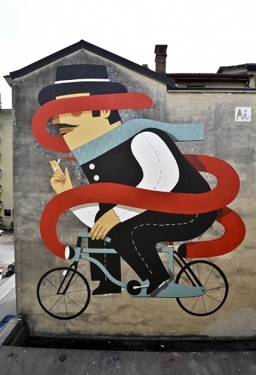 BLDGWLF #smoke #bicycle #mural #mustache #illustration