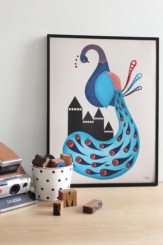 #nordic #design #graphic #illustration #danish #bright #simple #nordicliving #living #interior #kids #room #poster #peacock #blue #bird
