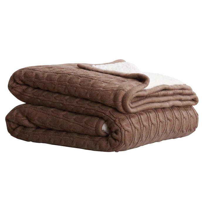 Cable Sherpa Knit Throw Taupe 125cm x 150cm