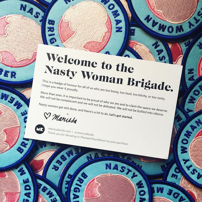 Marissa Korda Nasty Woman Brigade Member Patch Planned Parenthood support donation Ships from Canada Victoire Boutique