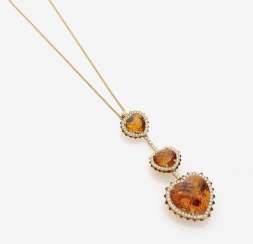 PENDANT CHAIN WITH HEART SHAPED MADEIRA CITRINES AND DIAMONDS