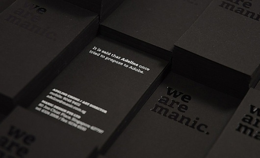 Manic Namecards 2011 on the Behance Network #hotstamp #silkscreen #black #namecards #manic