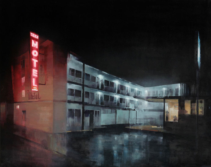 Surf Motel, 40" X 60", oil on canvas, Kim Cogan #night #motel #painting #oil