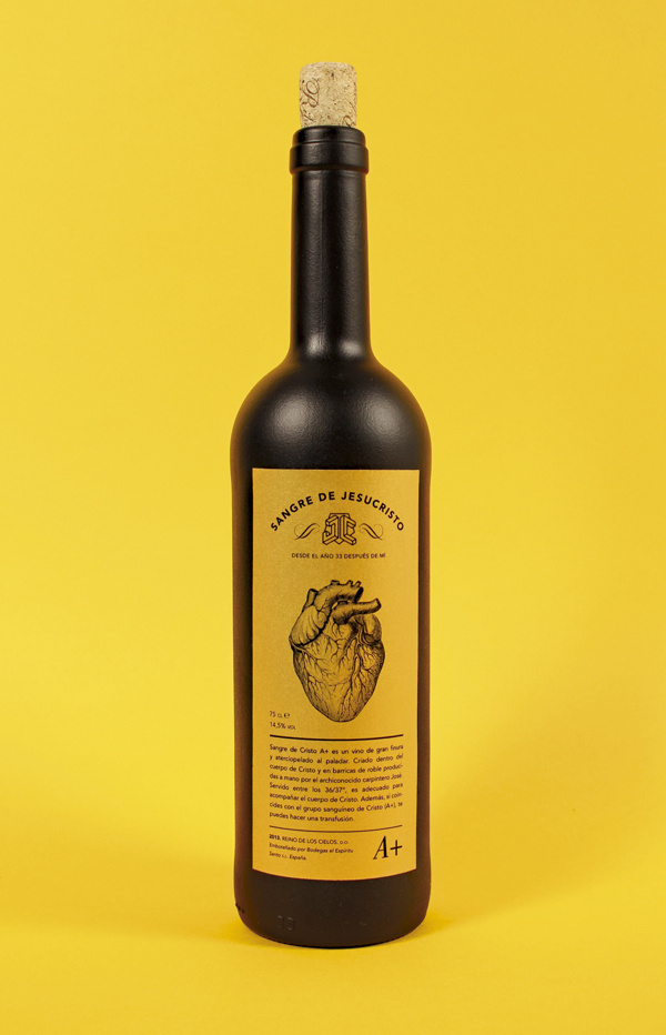 Jesucristo el Superhxc3xa9roe on Behance #blood #bottle #packaging #label #wine #black #stick #typeface #gold #jesuschrist #editorial #ticket