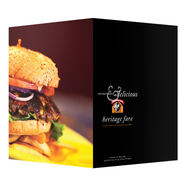Heritage Fare Food Presentation Folder (Front and Back View) #burger #menu #food #restaurant #folder