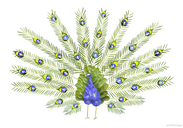 Birds Made of Flower Petals and Leaves by Red Hong Yi #sculpture #bird #illustration #art #dimensional