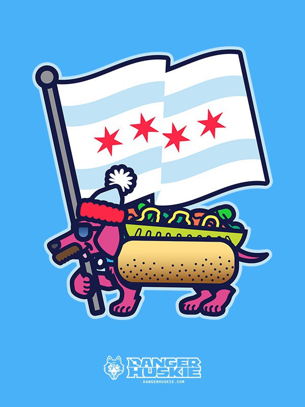 Danger Team! This Chicago Dog is waving the unique and classic Chicago Flag no matter what the season or air quality it is!