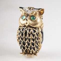 Pierino Frascarolo (Mailand 1928 - Valenza 1976). Miniatur-Golddose 'Eule' mit Brillant-Besatz