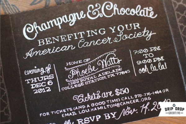 Champagne and Chocolate is right around the corner! | Drip Drop Creative Websites #invitation #design #chalk #typography