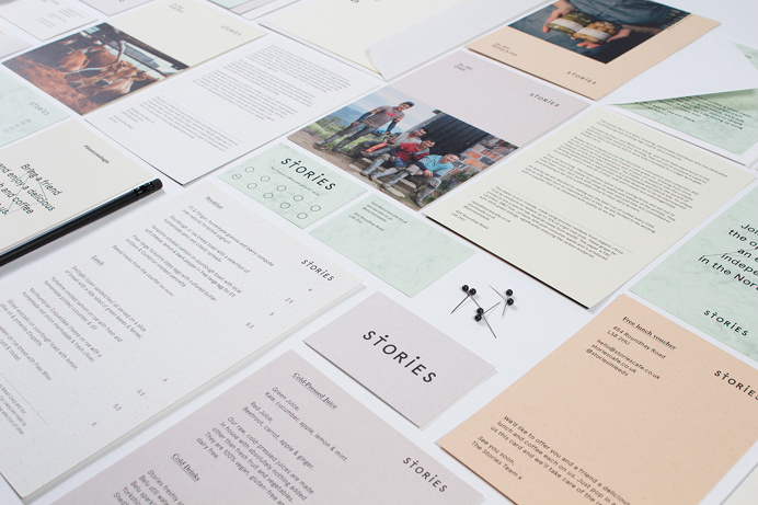 Brand identity for café 'Stories' restaurant bar cafe subtle minimal branding corporate graphic design visual identity coffee eat food prin