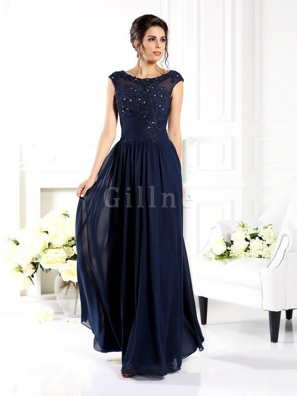 Abito Mamma Sposa in Chiffon Senza Maniche Tondo con Perline Alta Vita