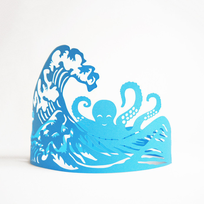 Paper Crowns #ocean #design #octopus #gift #sculptures #lasercut #handmade #art #birthday #blue #paper #party