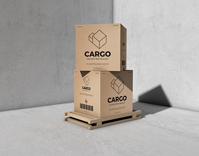 Free Packaging Cargo Delivery Box Mockup