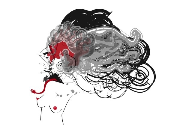Demon #red #woman #black #illustration #demon