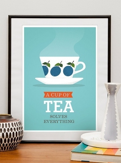 Tea Print Kitchen art mid century modern poster tea cup by handz #modern #quote #print #retro #illustration #scandinavian #mid #tea #poster #century