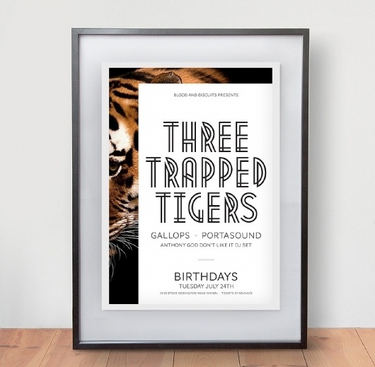 Three Trapped Tigers - James Kirkups portfolio #birthdays #print #gig #james #tigers #poster #three #kirkup #trapped