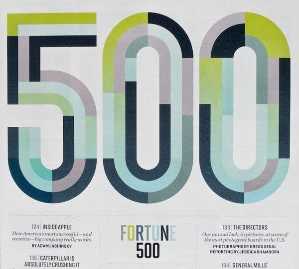 Fortune 500 contents page #shaded #design #publication #type #layout #editorial #typography