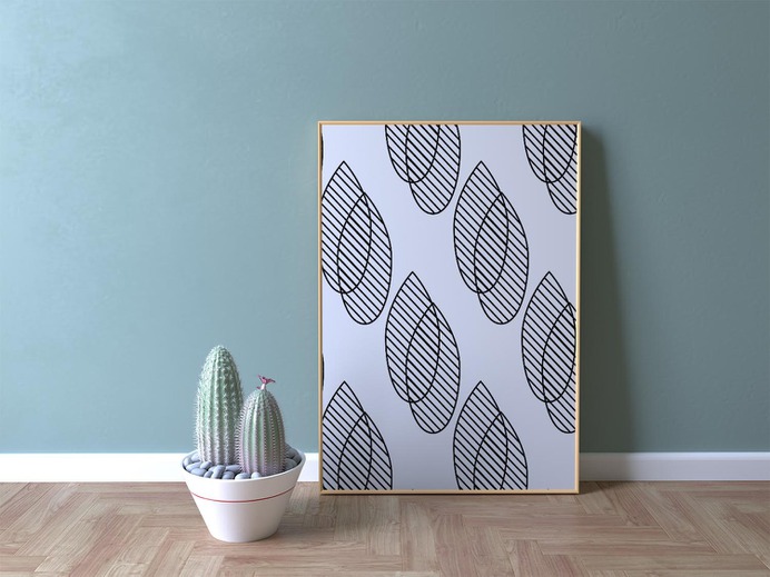 Scandinavian Geometric Leaf Pattern Wall Art Poster Design
