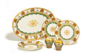 SIX PARTS FROM THE SERVICE OF Grand Duke KONSTANTIN Nikolayevich. Imperial Porcelain Manufactory. St. Petersburg. Period Of Nicholas I (1848-1855). Draft F. G. #Sets #Teasets #Porcelainsets #Antiqueplates #Plates #Wallplates #Figures #Porcelainfigurines #porcelainSolnzew, 1848.