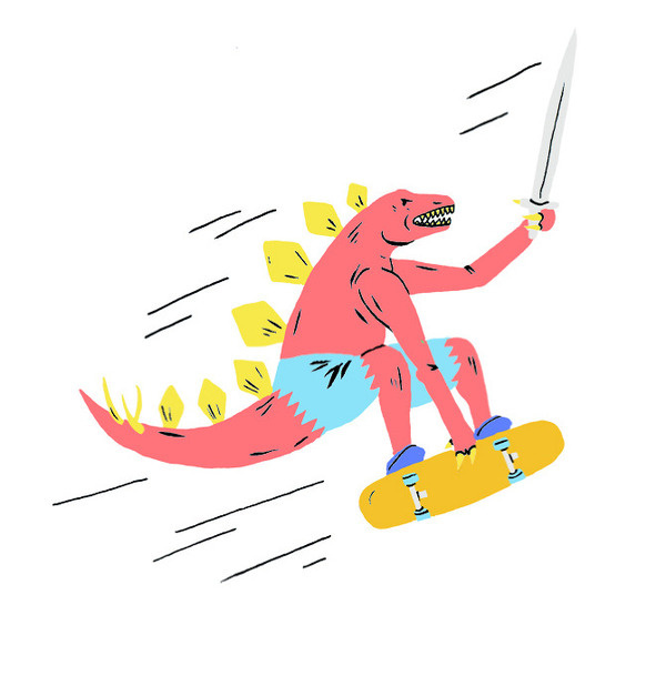 Prehistoric Gnar Series—Paul Windle #board #sword #illustration #skate #drawn #hand #lizard