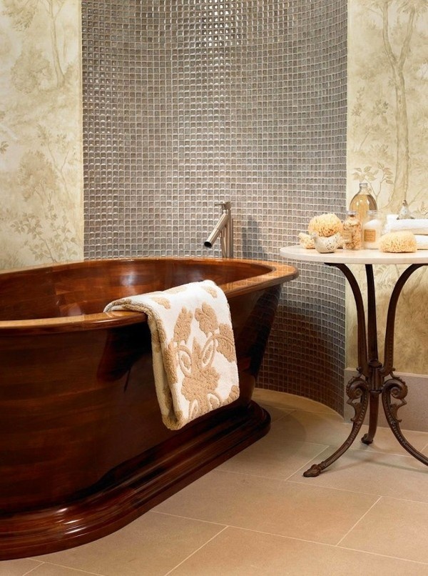Artistic tiles in modern bathroom with bathtub #interior #house #artistic #decor #art #paintings #residence