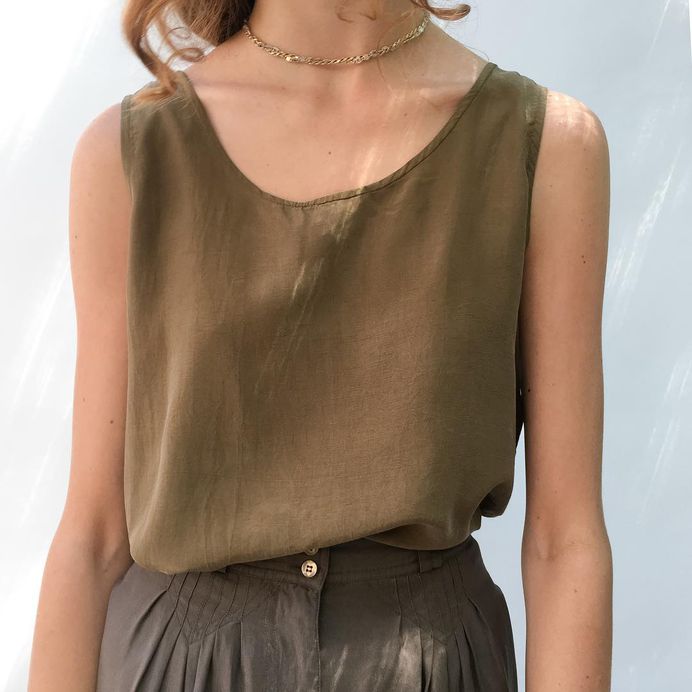 SOLD Vintage golden olive silk oversized tank / fits size S-M / $36 + shipping / please comment with zip code or country to reserve