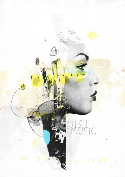 Raphael Vicenzi, collage, female, deer, color, black and white, shape