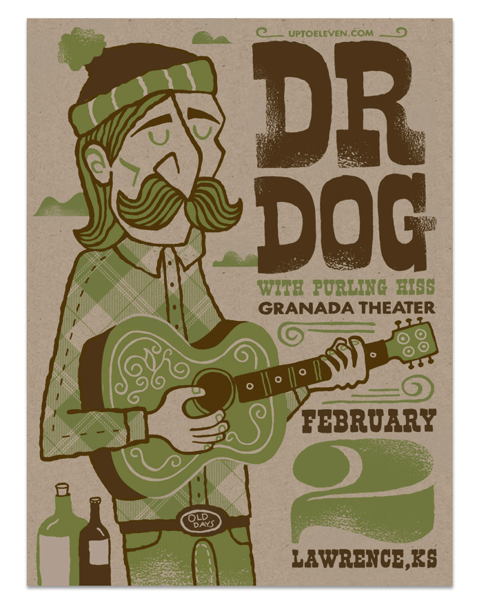 Dr Dog Poster. #twocolor #silkscreen #green #brown #illustration #cartoon