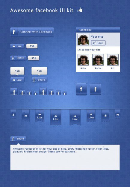 Facebook social media ui kit Free Psd. See more inspiration related to Ribbon, Facebook, Social media, Blue, Button, Social, Ui, Media, Psd, Ui kit, Popup, Kit, Vertical and Tooltip on Freepik.