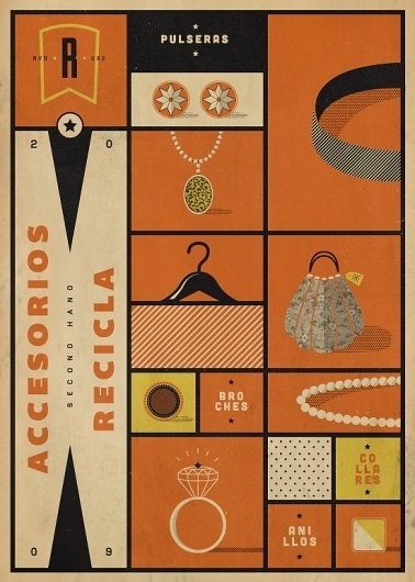Dribbble - recicla_accesorios.jpg by Martin #print #recicla #second #vintage #ilustration #poster #hand