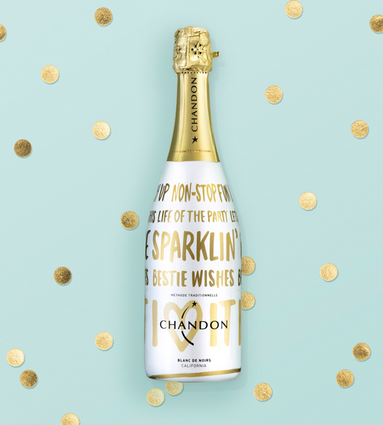 Chandon Holiday #BestieWishes champagne circle design packaging design