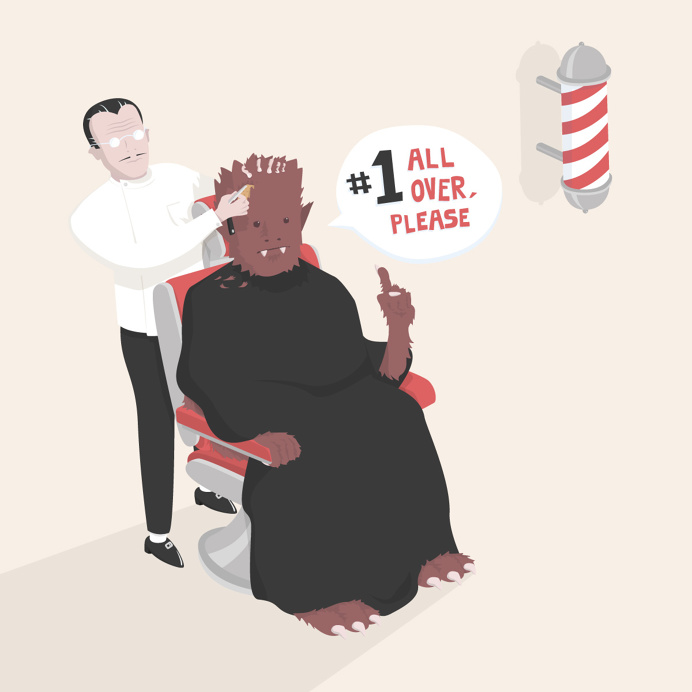 #Illustration #wolfman #character #barber #vector