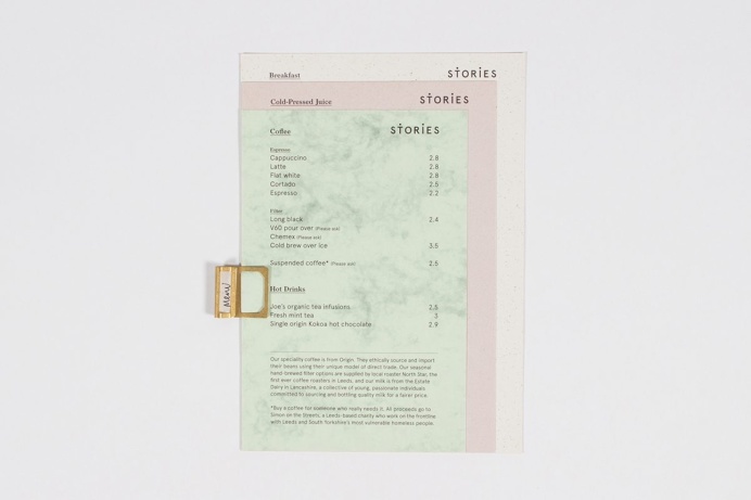 Menu for Stories café #print #menu #stories #paper #layout #pastel #scandinavian #branding #identity