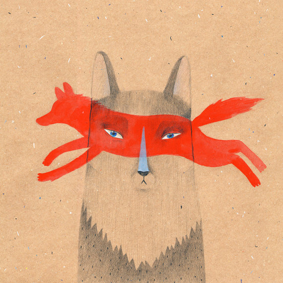 Their ancestors were wolves 30x30cm (12x12in) print #wolves #illustration #animal #fox