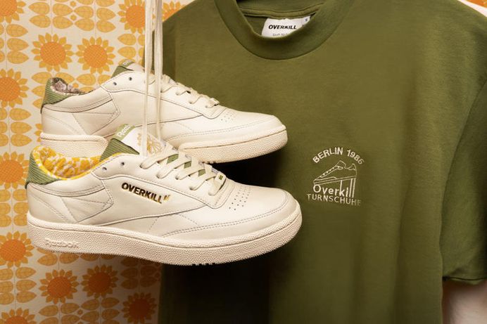 Overkill Reebok Classic Berlin 1985 white green sneakers shoes september 2018 club c 85 buckware t shirt socks lookbook capsule collaboration