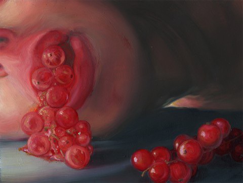 Dripping scarlet, unstrung, 2006, oil on linen, 6.5 x 8.5 inches