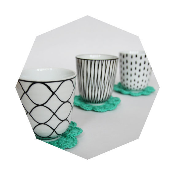 groene gehaakte bloemvormige onderzetters (6 stuks) #etsy #textile #medebycarma #coasters