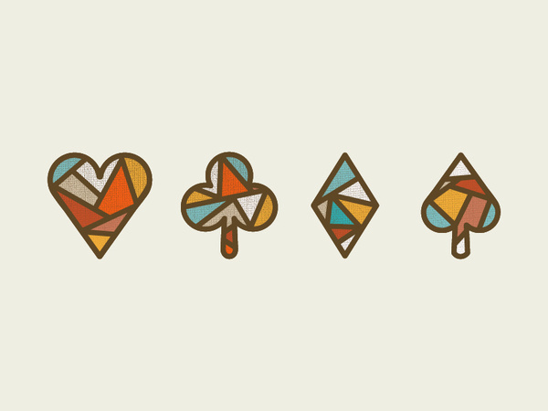 Stained glass card suites #micahburger #vector #spades #diamins #clovers #illustration #hearts #cards