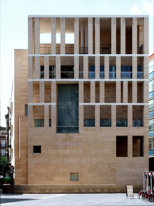 Raphael Moneo Murcia city hall, 1998 (in context). Via. #rafael #stone #moneo #architecture #fields #facades