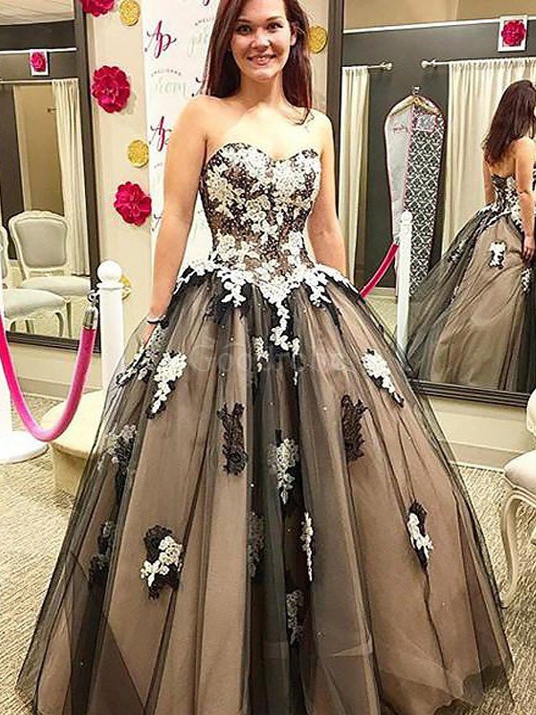 Robe de soirée de mode de bal appliques en tulle de col en cœur avec sans manches