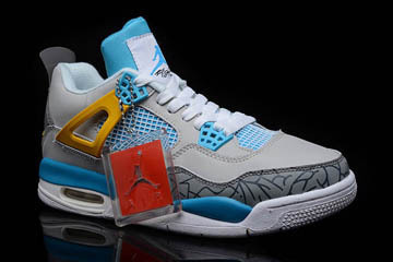 Michael Jordan Nike Shoes Retro 4 with Grey Cement and Tour Yellow/Light Blue/Wolf Grey - Mens #shoes